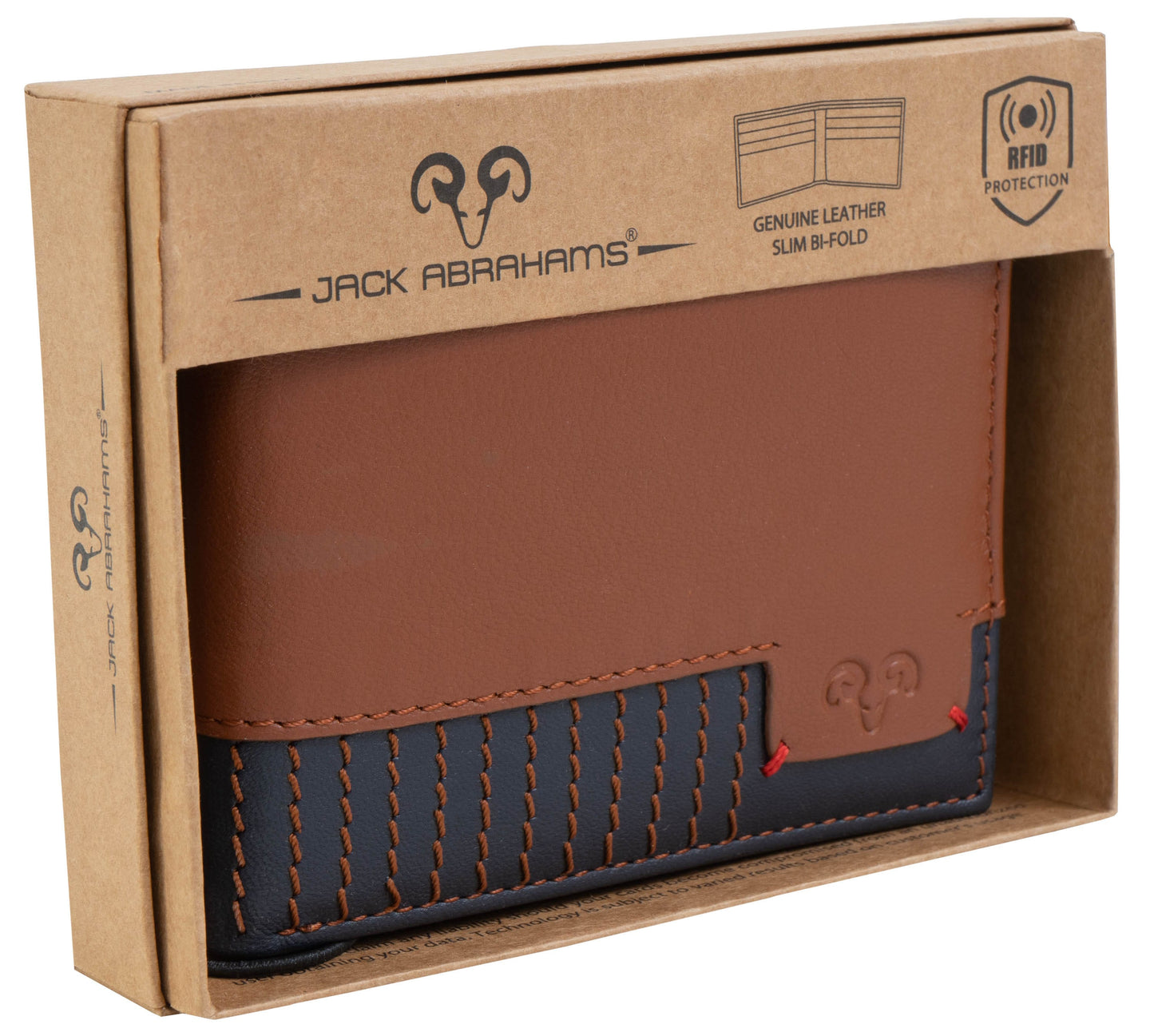 Jack Abrahams Goat Nappa Leather Two Tone Bi-Fold Wallet Cognac/Navy
