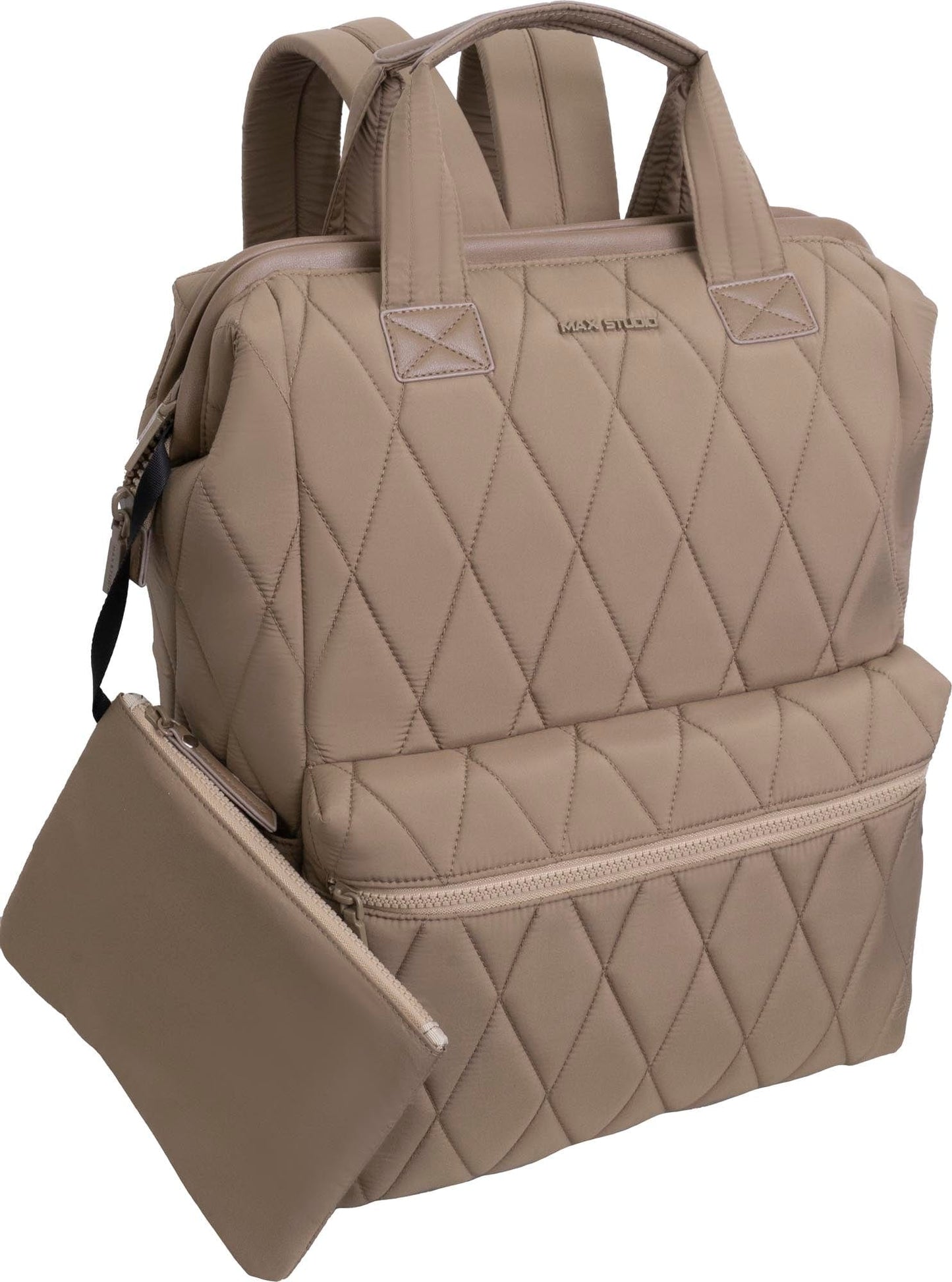 Max Studio Diamond Quilted Nylon Backpack with Front Zippered Pocket