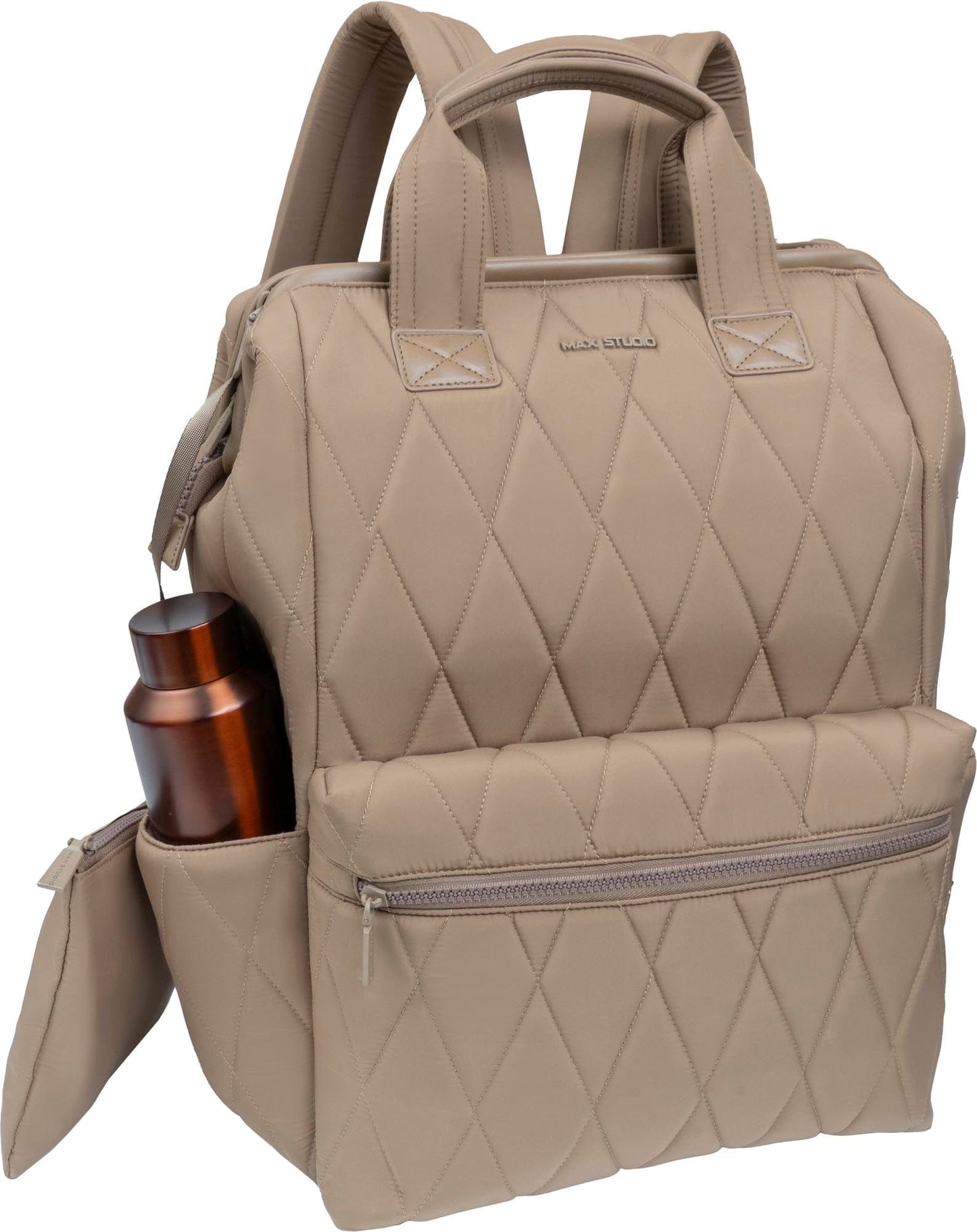 Max Studio Diamond Quilted Nylon Backpack with Front Zippered Pocket