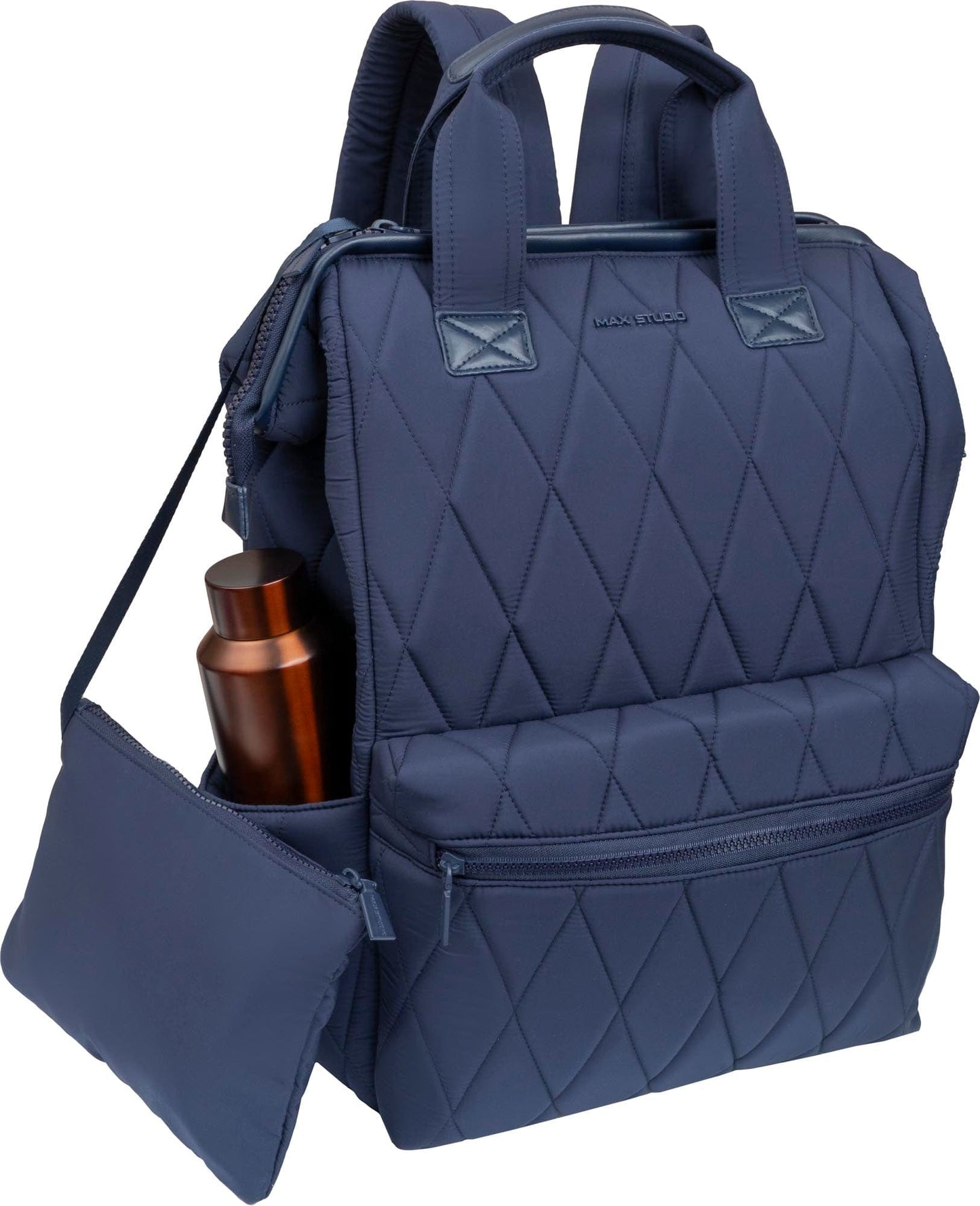 Max Studio Diamond Quilted Nylon Backpack with Front Zippered Pocket