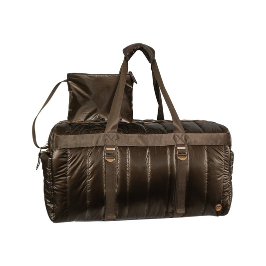 Joan & David 22" Metallic Puffer Tubular Quilted Nylon Travel Weekender Duffel