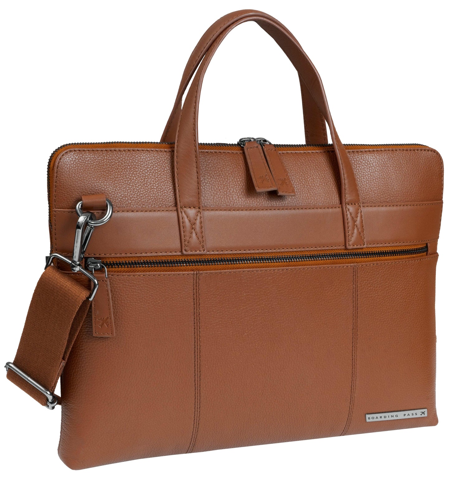 Boarding Pass Hey Handsome 16" Pebble Grain Genuine Leather Briefcase - British Tan