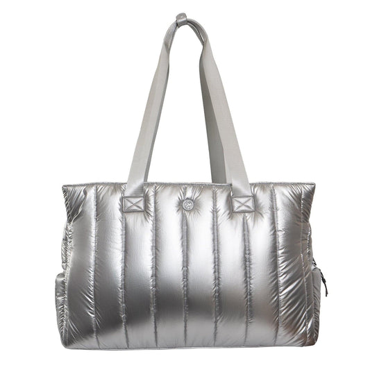 Joan & David Metallic Tubular Quilted Nylon Puffer Tote