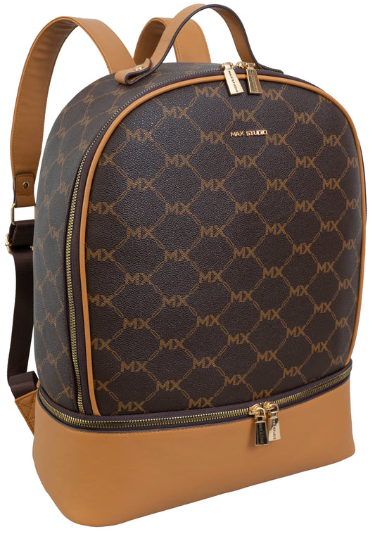 Max Studio Pebble Grain Signature  Print Backpack with Zippered Bottom Compartment