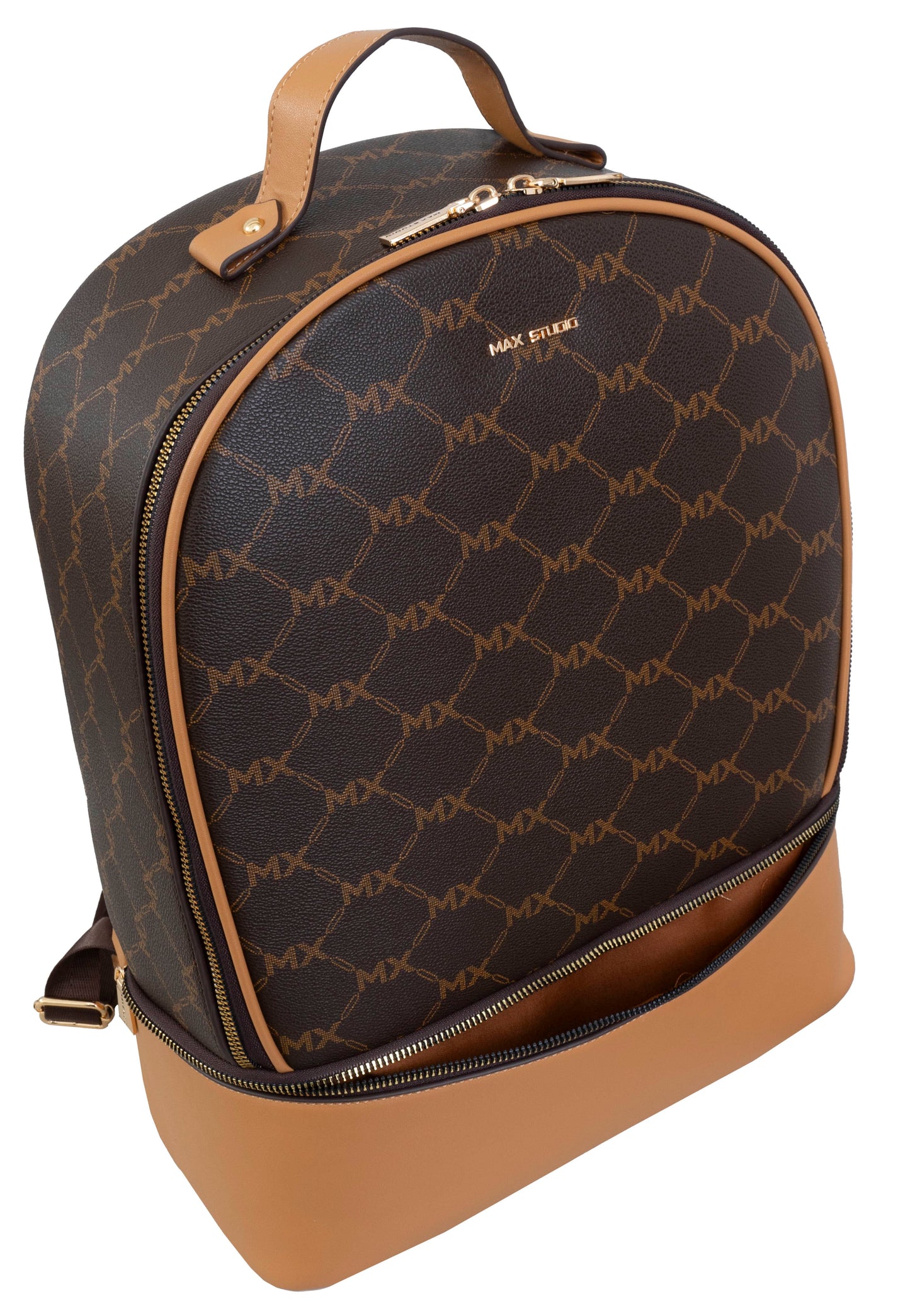 Max Studio Pebble Grain Signature  Print Backpack with Zippered Bottom Compartment