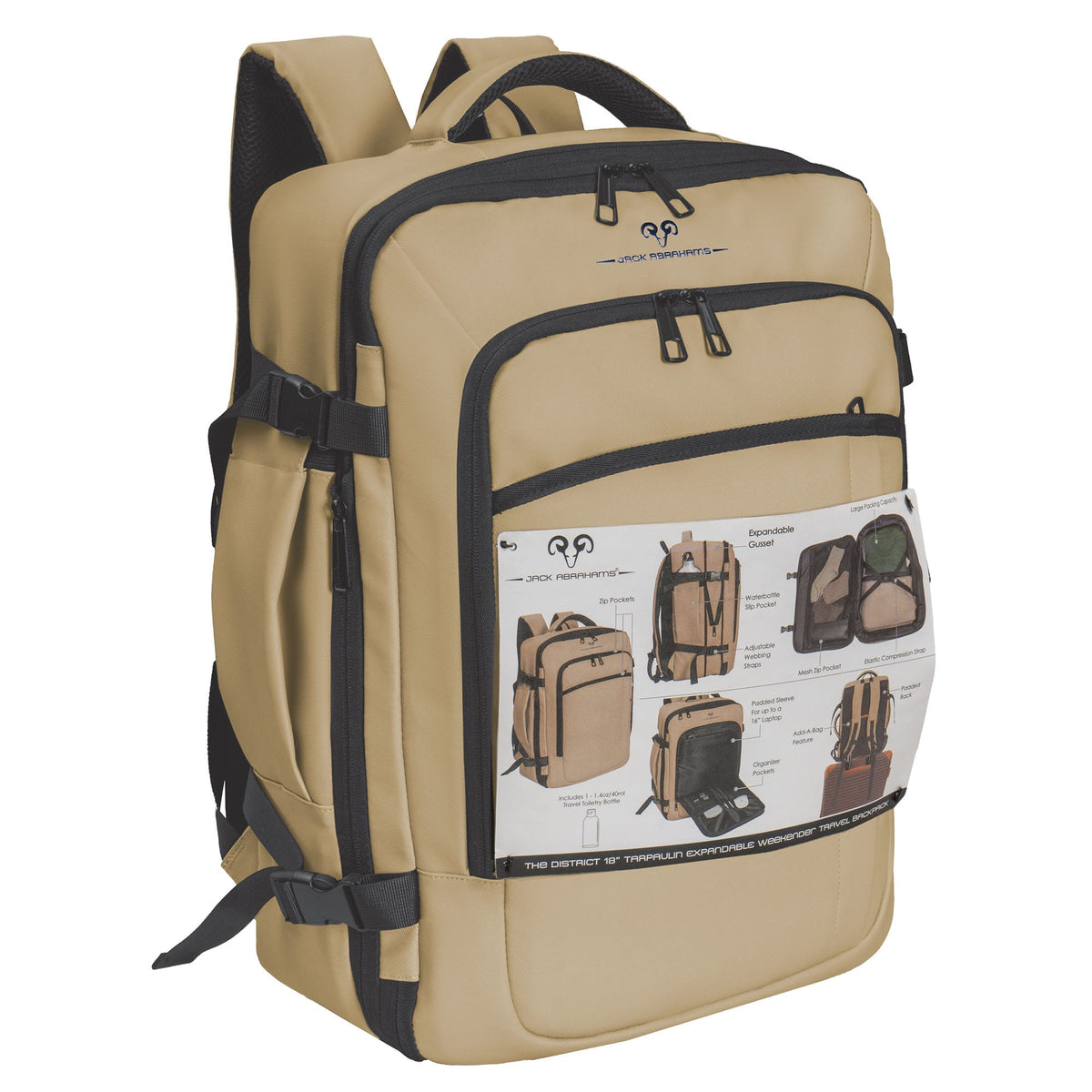 Jack Abrahams The District 18 Inch Tarpulin Expandable Weekender Backpack