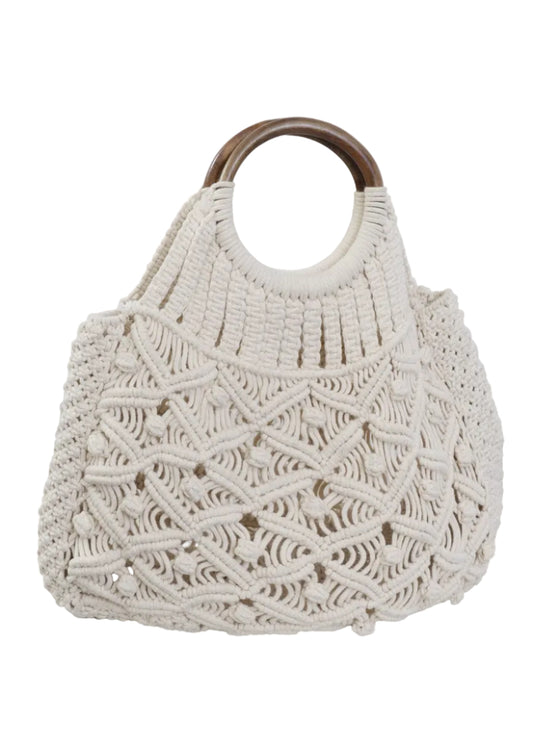 Magid Natural Cotton Macrame Circle Wooden Handle Handbag