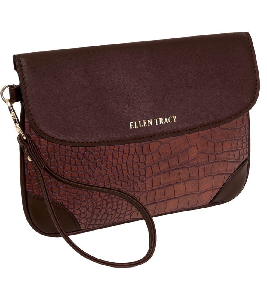 Ellen Tracy Croco Smooth Flap  Wristlet