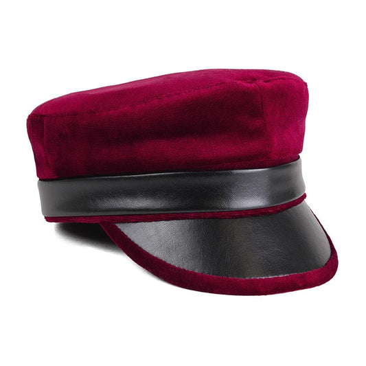 Adrienne Vittadini Velour & Faux Leather Cabby Hat