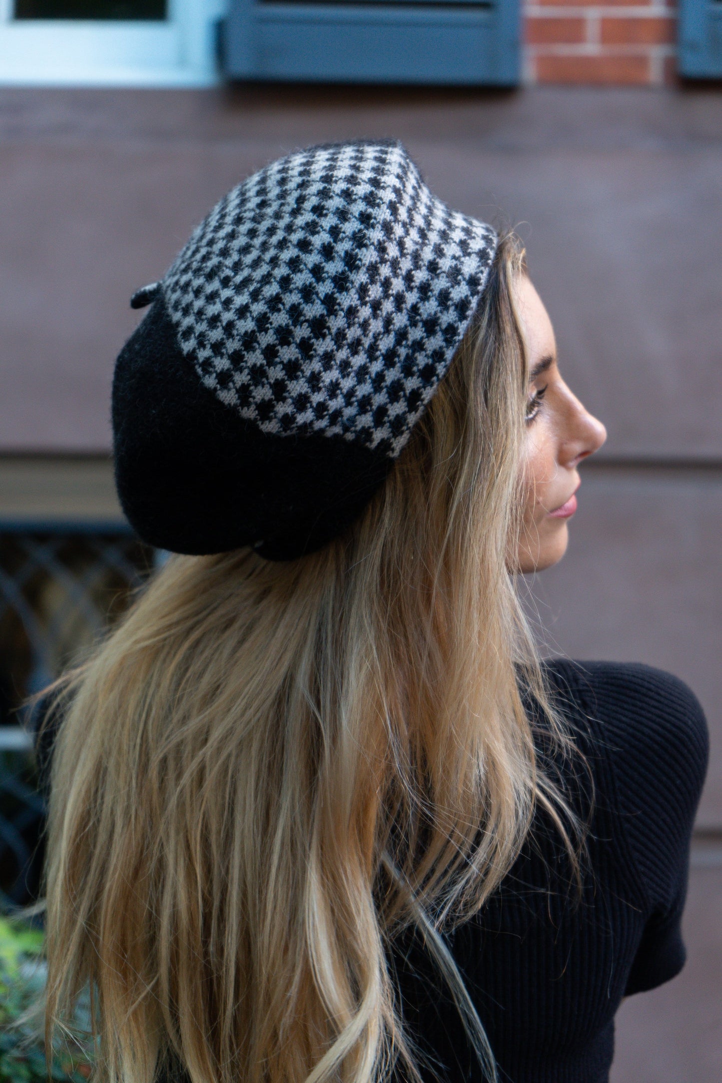 Jones New York Colorblock Houndstooth Beret