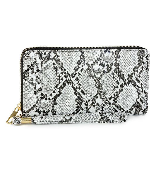 Rebecca & Rifka Vegan Python Snakeskin Leather Zip Around Wristlet Wallet