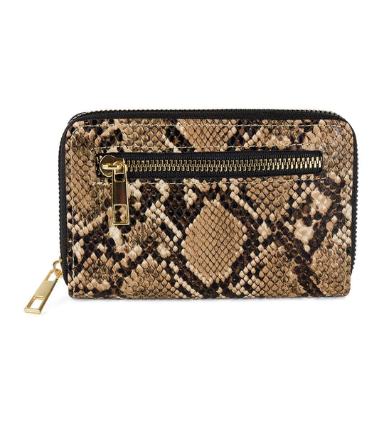 Rebecca & Rifka Zipper Back Vegan Python Snakeskin Leather Zip Around Indexer Compact Wallet